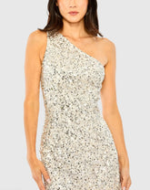 Silver One Shoulder Embellished Fringe Detail Dress